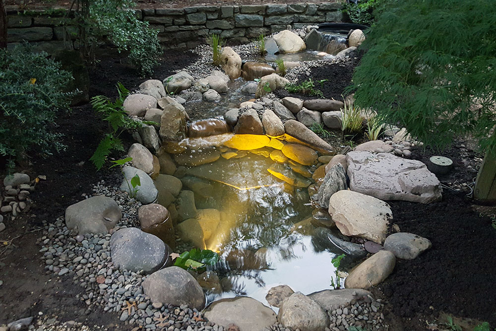 River rock pond with LED Lights
