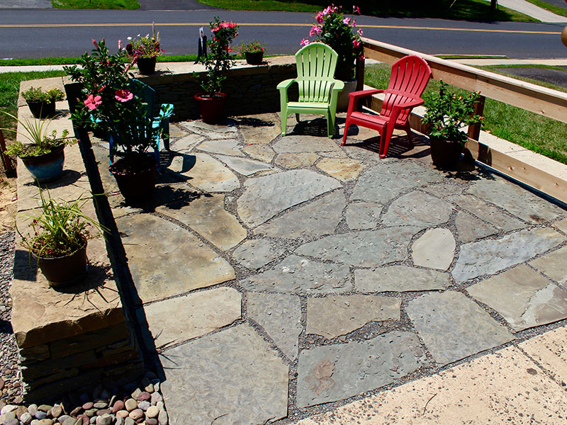 Flagstone patio build at Fill a Bagel