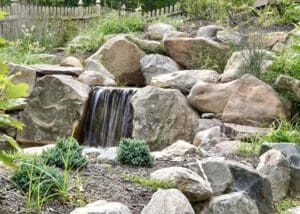 Natural yard pond waterfall